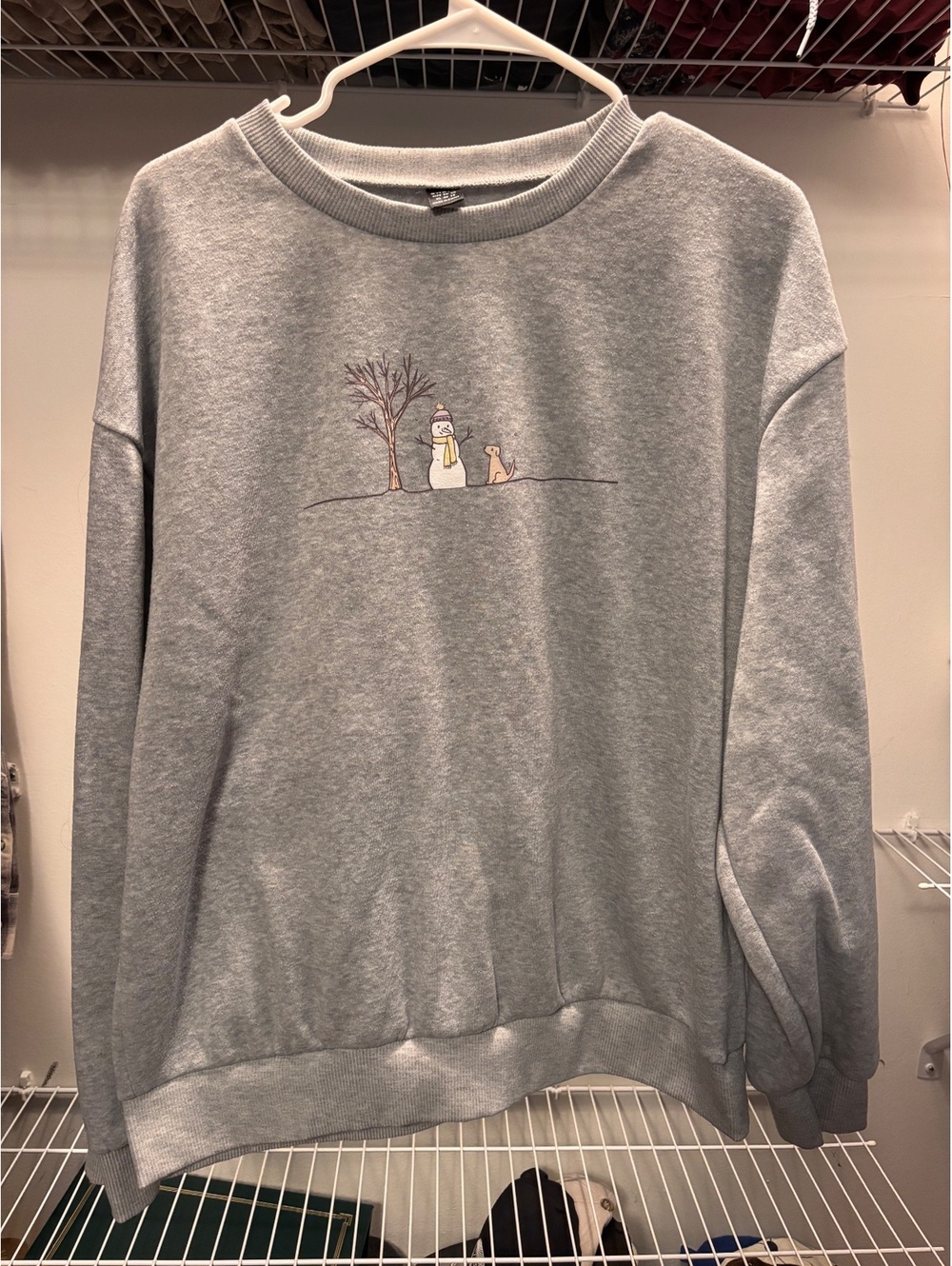 SHEIN Gray Oversized Crewneck Sweatshirt with Snowman Embro.